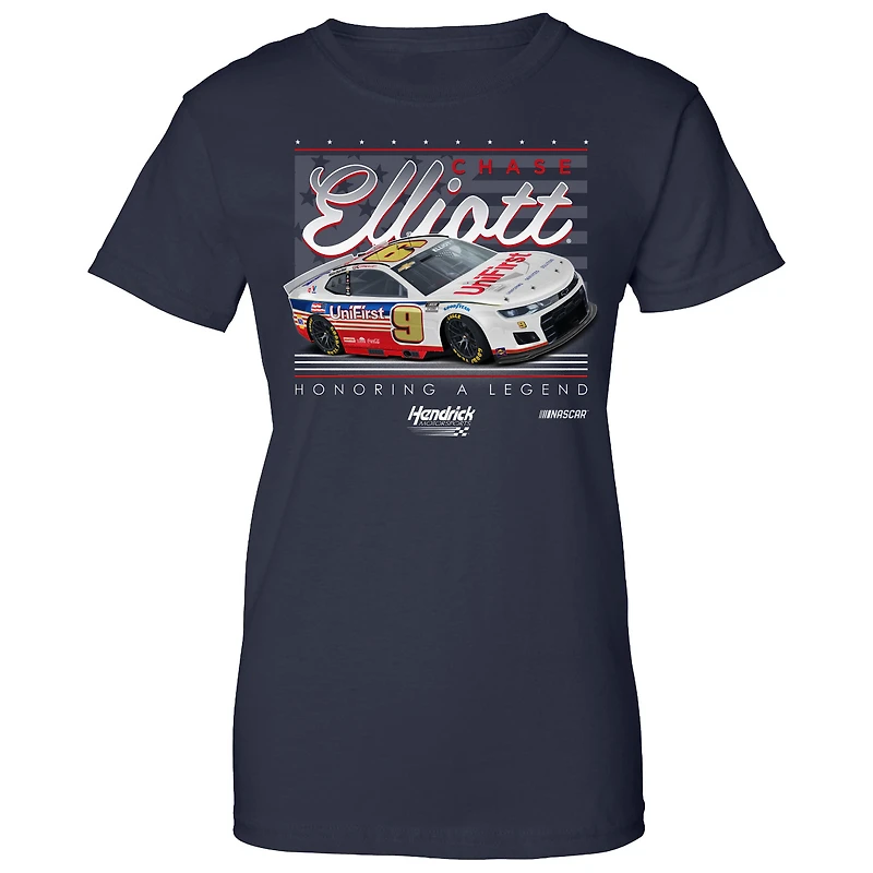 T-shirt bleu marine Chase Elliott UniFirst Car de la collection Hendrick Motorsports Team pour femmes