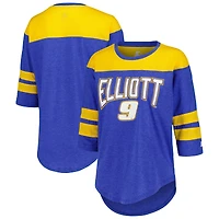Women's Starter Royal Chase Elliott Full Back Block 3/4-Sleeve Tri-Blend Top