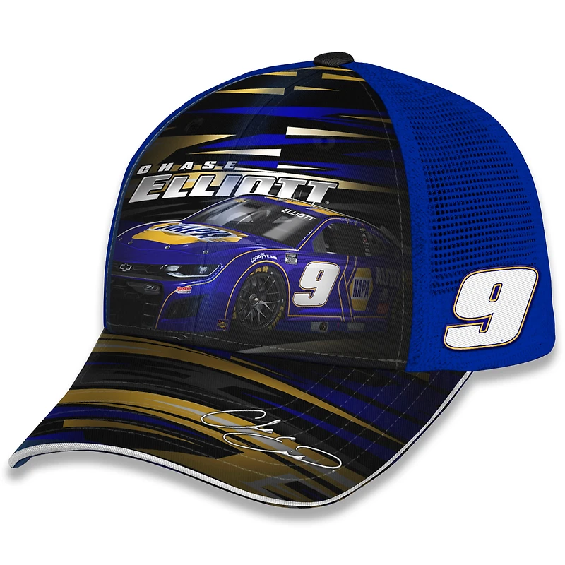 Casquette ajustable Chase Elliott NAPA Trucker à damier bleu pour jeunes