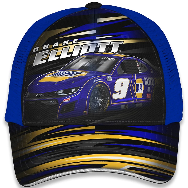 Casquette ajustable Chase Elliott NAPA Trucker à damier bleu pour jeunes