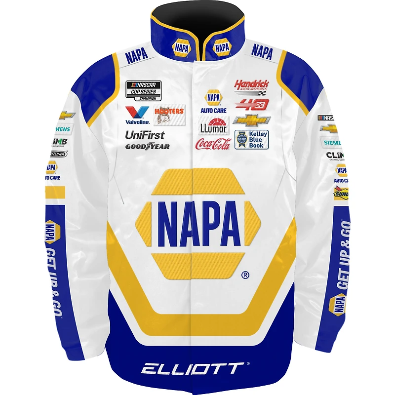 Veste d'uniforme en nylon à boutons-pression pour jeunes Hendrick Motorsports Team Collection Chase Elliott NAPA blanche