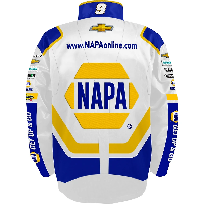 Veste d'uniforme en nylon à boutons-pression pour jeunes Hendrick Motorsports Team Collection Chase Elliott NAPA blanche