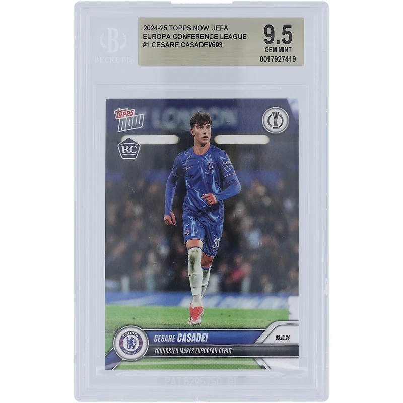 Cesare Casadei Chelsea 2024-25 Topps Now European Debut 03.10.24 #1 BGS Authenticated 9.5 Rookie Card