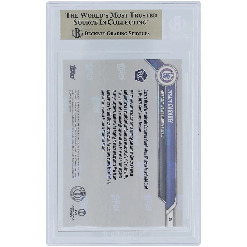 Cesare Casadei Chelsea 2024-25 Topps Now Green European Debut 03.10.24 #1 #36/99 BGS Authenticated 9.5 Rookie Card