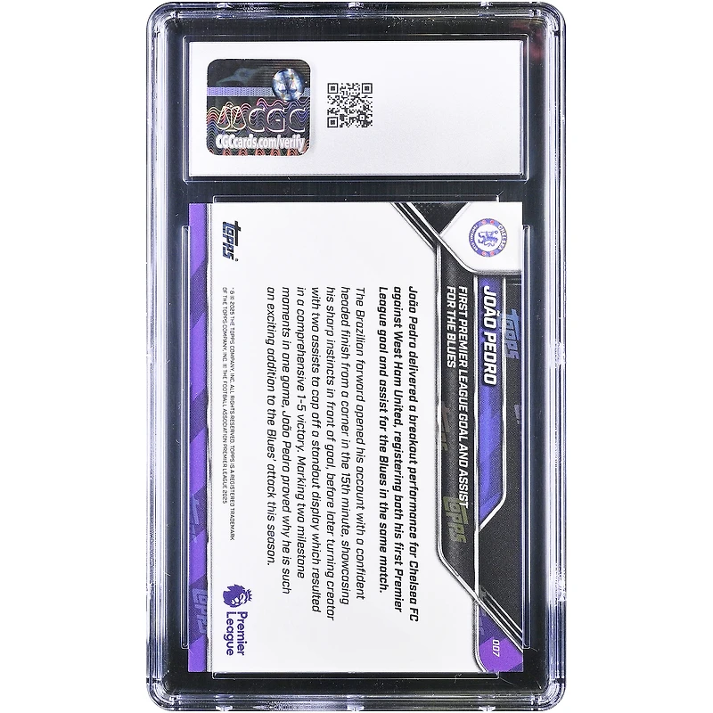João Pedro Chelsea 2025-26 Topps Now Premier League First Premier League Goal and Assist for the Blues #7 CGC Authenticated 10 Card