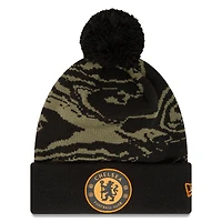 Men's New Era Black Chelsea Allover Print Cuffed Knit Hat with Pom