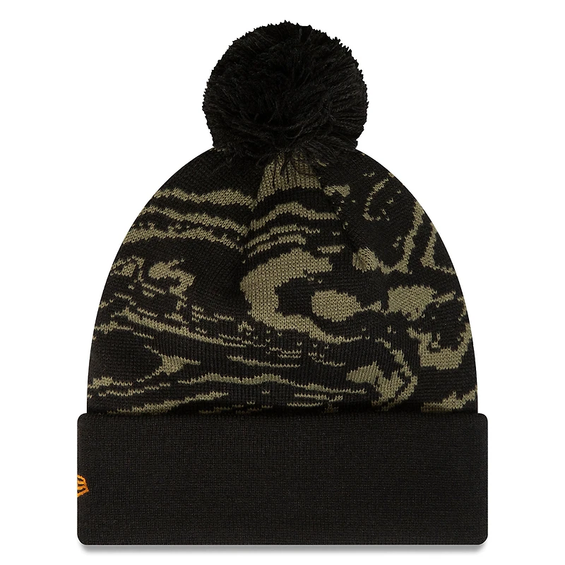 Men's New Era Black Chelsea Allover Print Cuffed Knit Hat with Pom