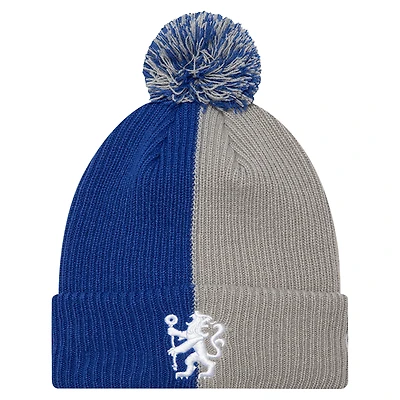 Bonnet en tricot à revers color block Chelsea New Era bleu avec pompon pour hommes