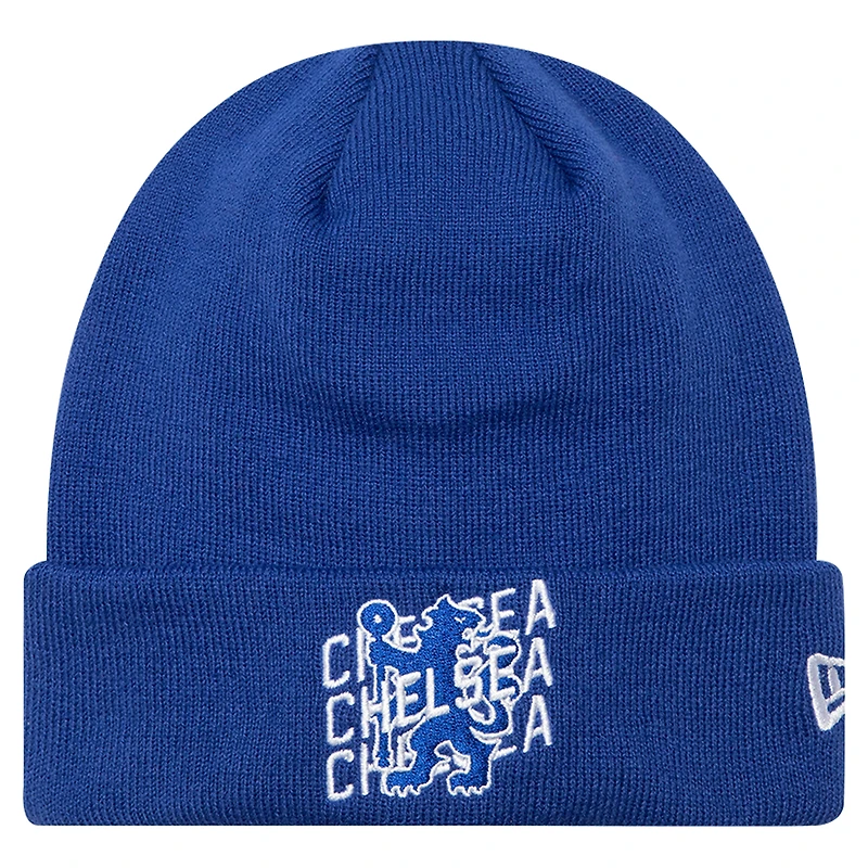 Men's New Era Blue Chelsea Wordmark Overlay Cuffed Knit Hat