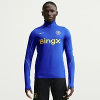 Haut de survêtement Nike Chelsea bleu Strike Dri-FIT à manches longues et fermeture éclair 1/4 pour homme