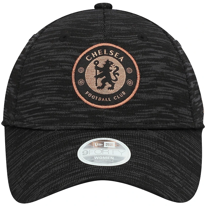 Women's New Era Black Chelsea Shiny Tech 9FORTY Adjustable Hat