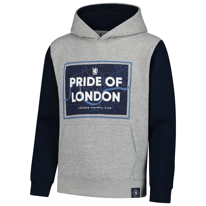 Chandail à capuchon Chelsea Club gris chiné/bleu marine pour jeune