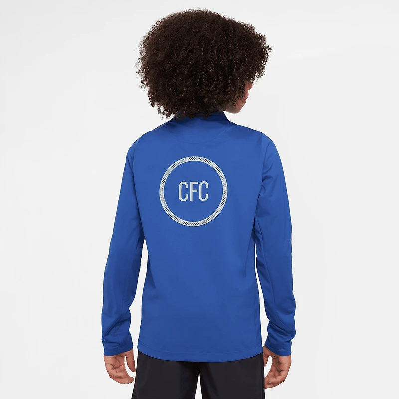 Haut à manches longues Nike Chelsea 2025/26 Strike Drill Dri-FIT bleu quart de zip pour jeune