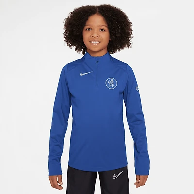 Haut à manches longues Nike Chelsea 2025/26 Strike Drill Dri-FIT bleu quart de zip pour jeune