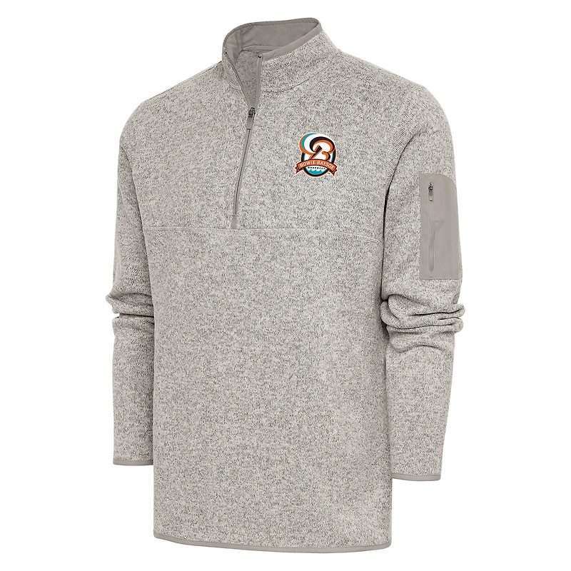 Men's Antigua Oatmeal Bowie Baysox Fortune Quarter-Zip Pullover Jacket