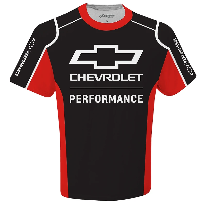 T-shirt noir à damier pour homme, motif sport Chevrolet