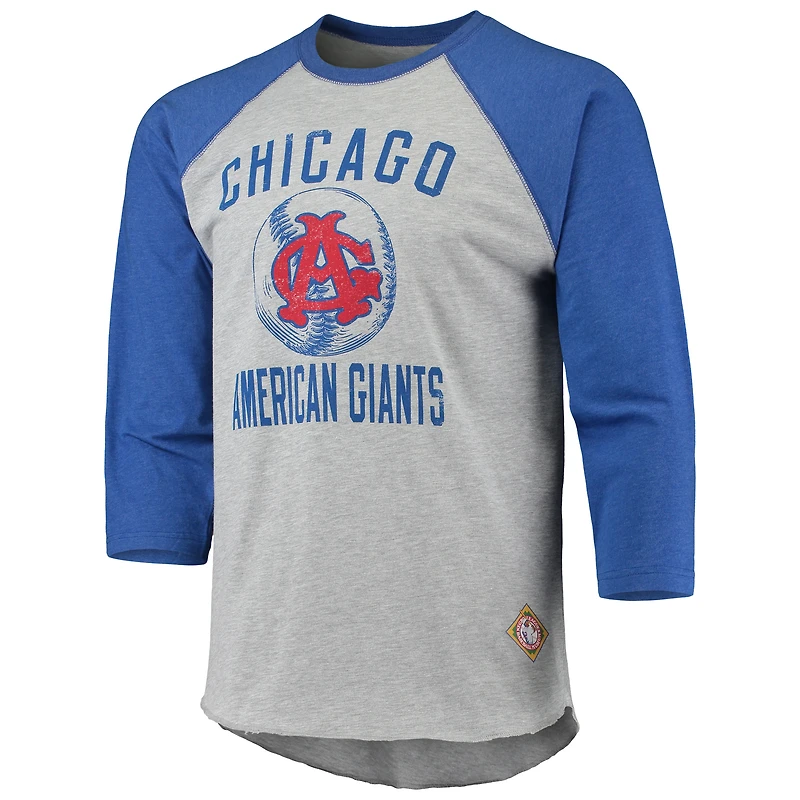 Men's Stitches Heathered Gray/Royal Chicago American Giants Negro League Wordmark Raglan 3/4-Sleeve T-Shirt