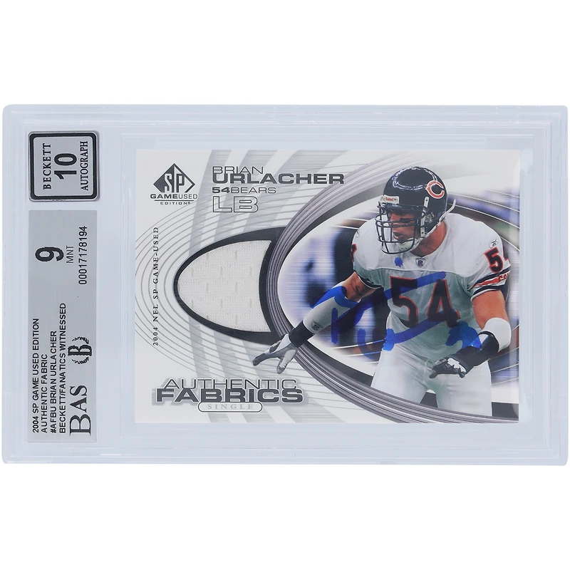 Brian Urlacher Chicago Bears Autographed 2004 Upper Deck SP Game Used Authentic Fabric Relic #AF-BU Beckett Fanatics Witnessed Authenticated 9/10 Card