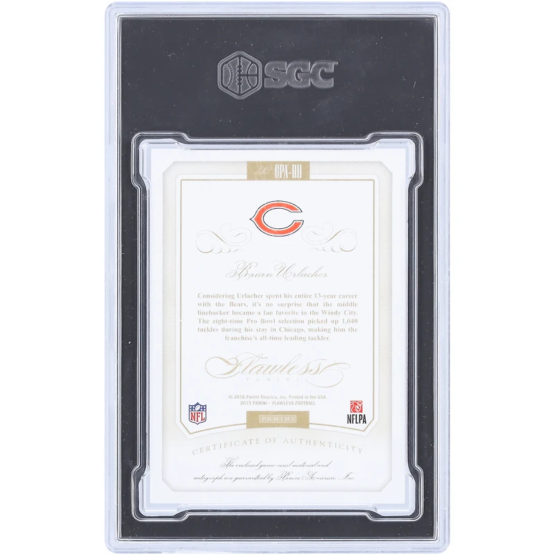 Brian Urlacher Chicago Bears Autographed 2015 Panini Flawless 3 Color Game Used Relic #GPA-BU #2/5 SGC Authenticated 9.5/10 Card