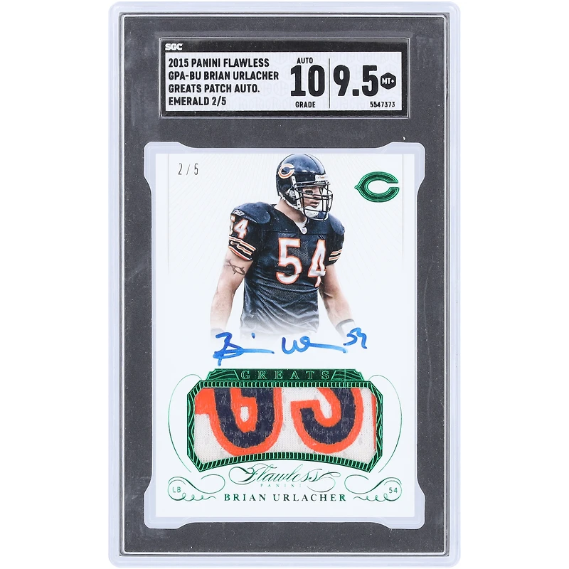 Brian Urlacher Chicago Bears Autographed 2015 Panini Flawless 3 Color Game Used Relic #GPA-BU #2/5 SGC Authenticated 9.5/10 Card