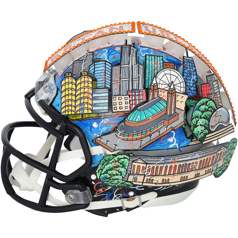 Casque miniature Riddell Speed ​​autographié par Brian Urlacher (Chicago Bears) avec inscription « HOF 18 » - Illustration de Charles Fazzino - WN55916213