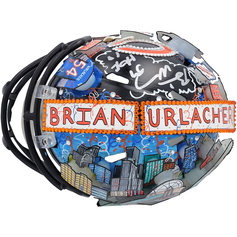 Brian Urlacher Chicago Bears Autographed Riddell Speed Mini Helmet with "HOF 18" Inscription - Art by Charles Fazzino - WN55916213