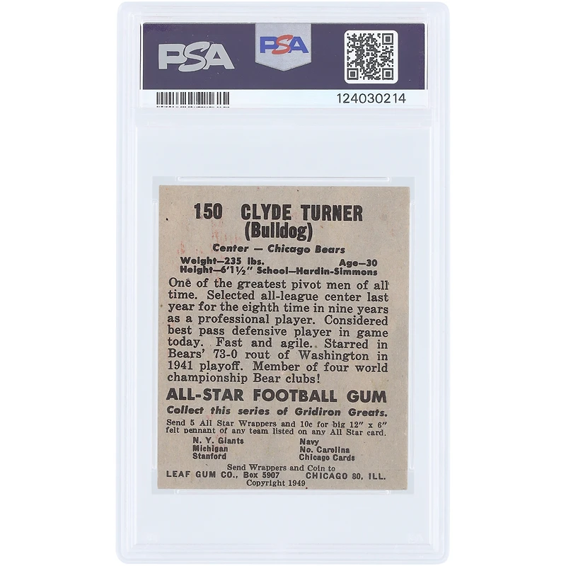 Clyde Turner Chicago Bears 1949 Leaf #150 PSA Authenticated 4 Card