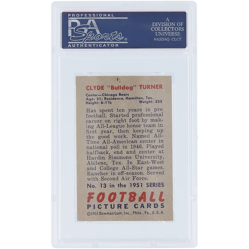 Clyde Turner Chicago Bears 1951 Bowman #13 PSA Authenticated 7 Card