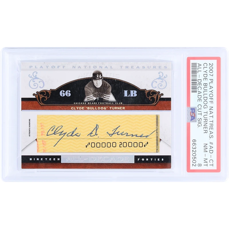 Clyde Turner Chicago Bears Autographed 2007 Playoff National Treasures All Decade Cut Auto #AD-CT #28/100 PSA Authenticated 8 Card