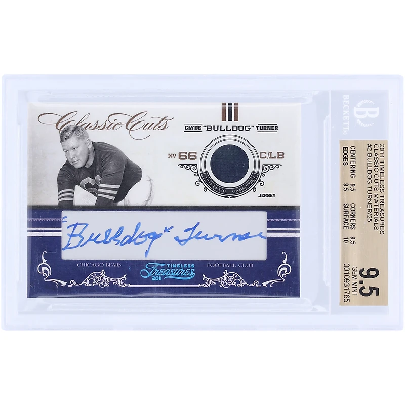 Clyde Turner Chicago Bears Autographed 2011 Panini Timeless Treasures Game-Used Relic #2 #14/25 BGS Authenticated 9.5 Card - 9.5,9.5,9.5,10 Subgrades