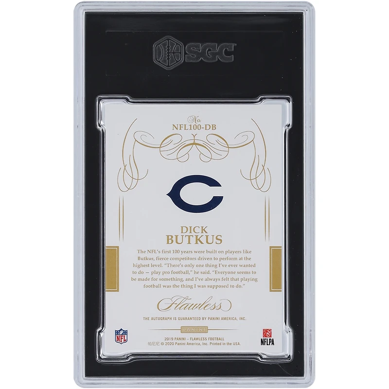 Dick Butkus Chicago Bears Autographed 2019 Panini Flawless Emerald NFL 100 Autograph Collection #NFL100-DB #1/2 SGC Authenticated 9/10 Card