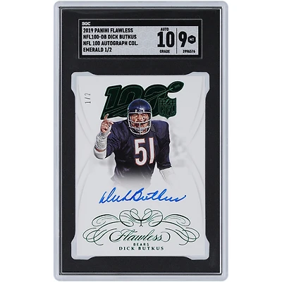 Dick Butkus Chicago Bears Autographed 2019 Panini Flawless Emerald NFL 100 Autograph Collection #NFL100-DB #1/2 SGC Authenticated 9/10 Card