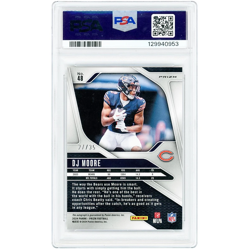 Carte Panini Prizm Red Shimmer Prizm 2024 autographiée par D.J. Moore (Chicago Bears), numéro 48, 27/35, authentifiée par PSA (10 cartes).