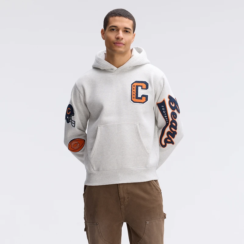 Fanatics Heather Gray Chicago Bears IconicFleece Letterman Hoodie