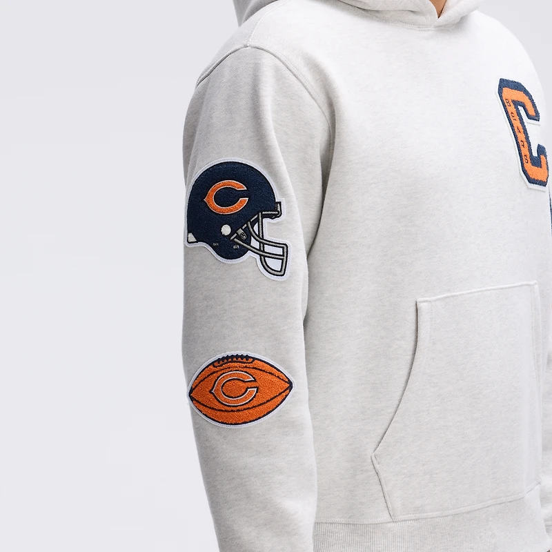 Sweat à capuche Letterman emblématique en polaire gris chiné des Chicago Bears de Fanatics