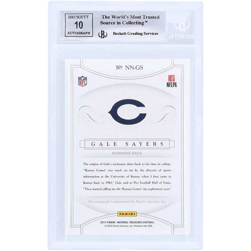Gale Sayers Chicago Bears Autographed 2014 Panini National Treasures #NN-GS #6/25 BGS Authenticated 8.5/10 Card