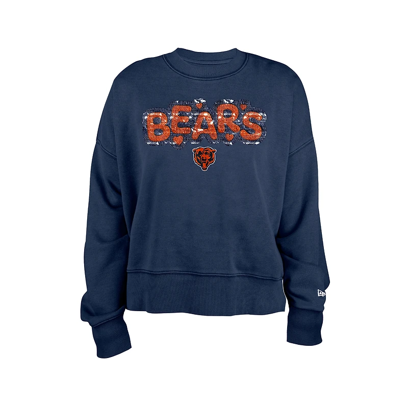 Girl's New Era Navy Chicago Bears Flip Sequin Sweatshirt