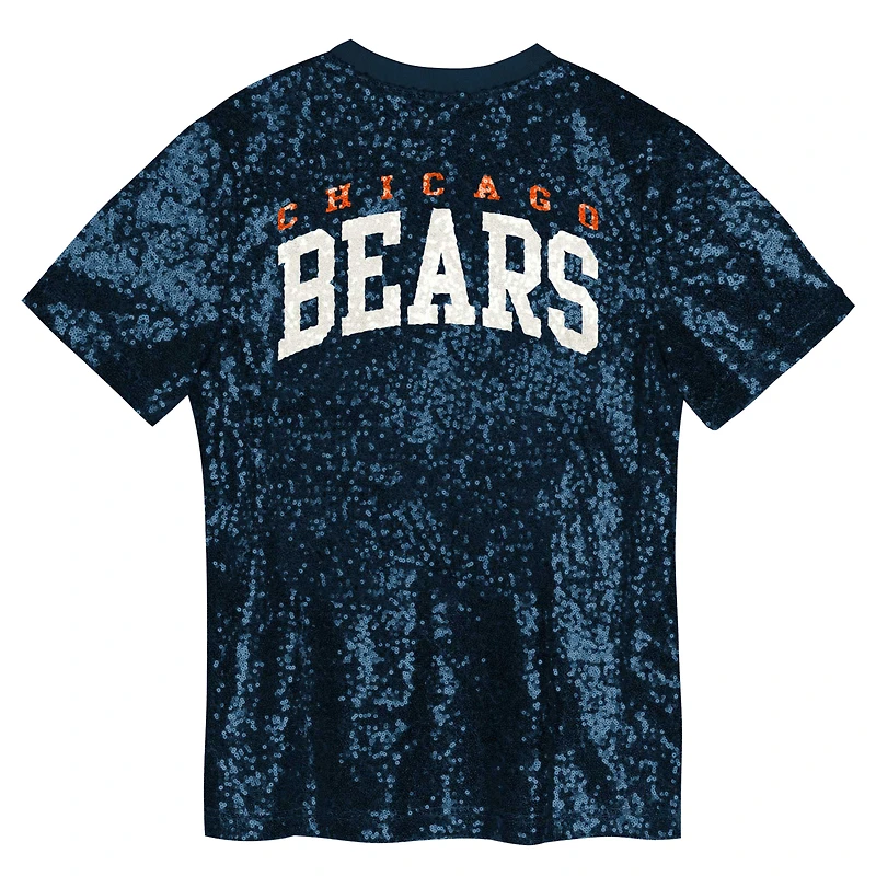 Haut à col en V sequins avec inscription Chicago Bears bleu marine pour fille
