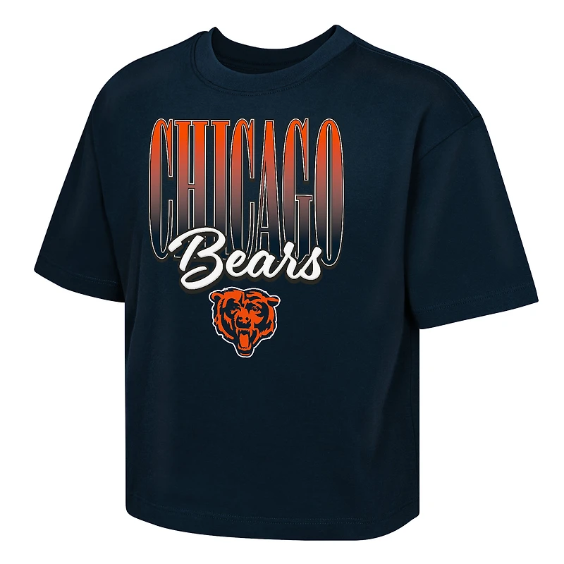 T-shirt bleu marine pour jeunes filles Outerstuff Chicago Bears Big City Boxy
