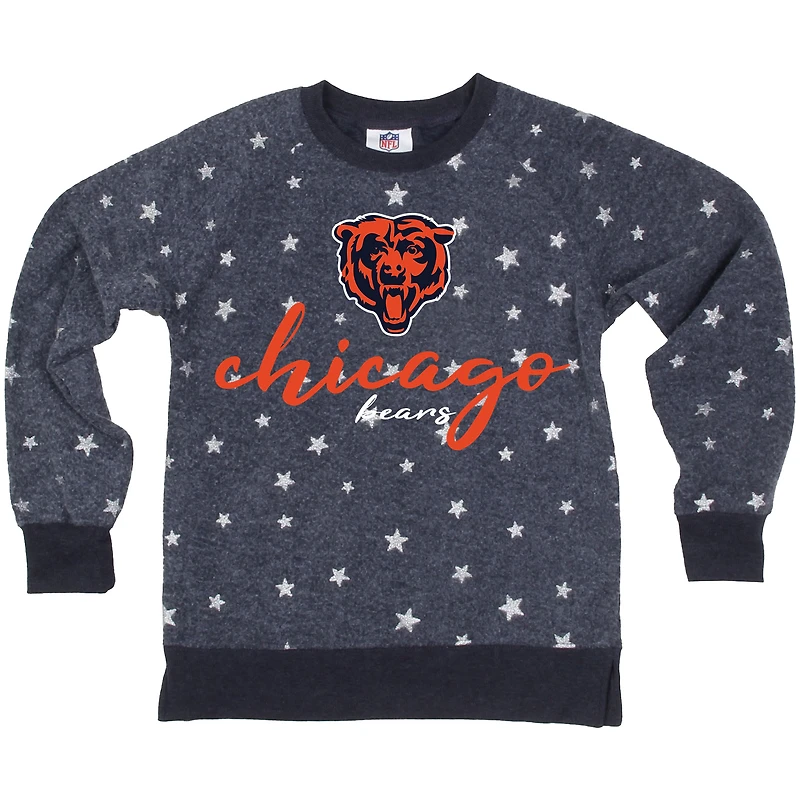 Girls Youth Wes & Willy  Navy Chicago Bears Shimmer Star Reverse Fleece Pullover Sweatshirt