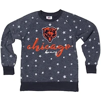 Girls Youth Wes & Willy  Navy Chicago Bears Shimmer Star Reverse Fleece Pullover Sweatshirt
