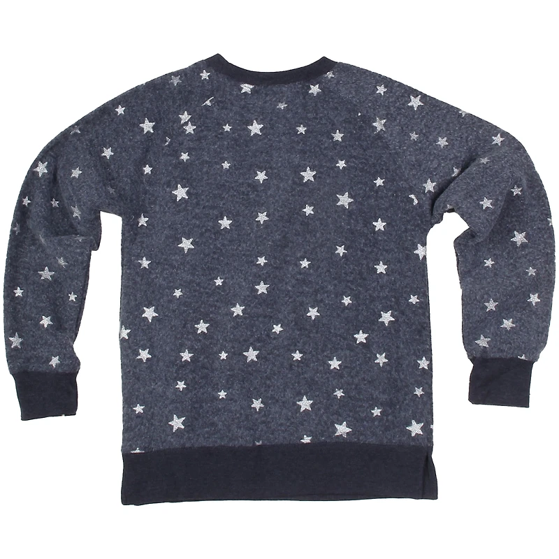 Girls Youth Wes & Willy  Navy Chicago Bears Shimmer Star Reverse Fleece Pullover Sweatshirt