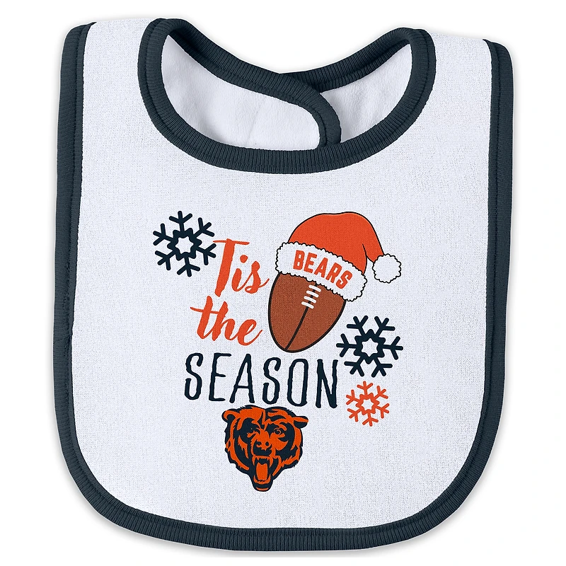 Ensemble pyjama et bavoir pour bébé nouveau-né WEAR par Erin Andrews Chicago Bears Holiday à fermeture éclair