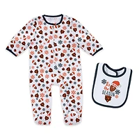Ensemble pyjama et bavoir pour bébé nouveau-né WEAR par Erin Andrews Chicago Bears Holiday à fermeture éclair