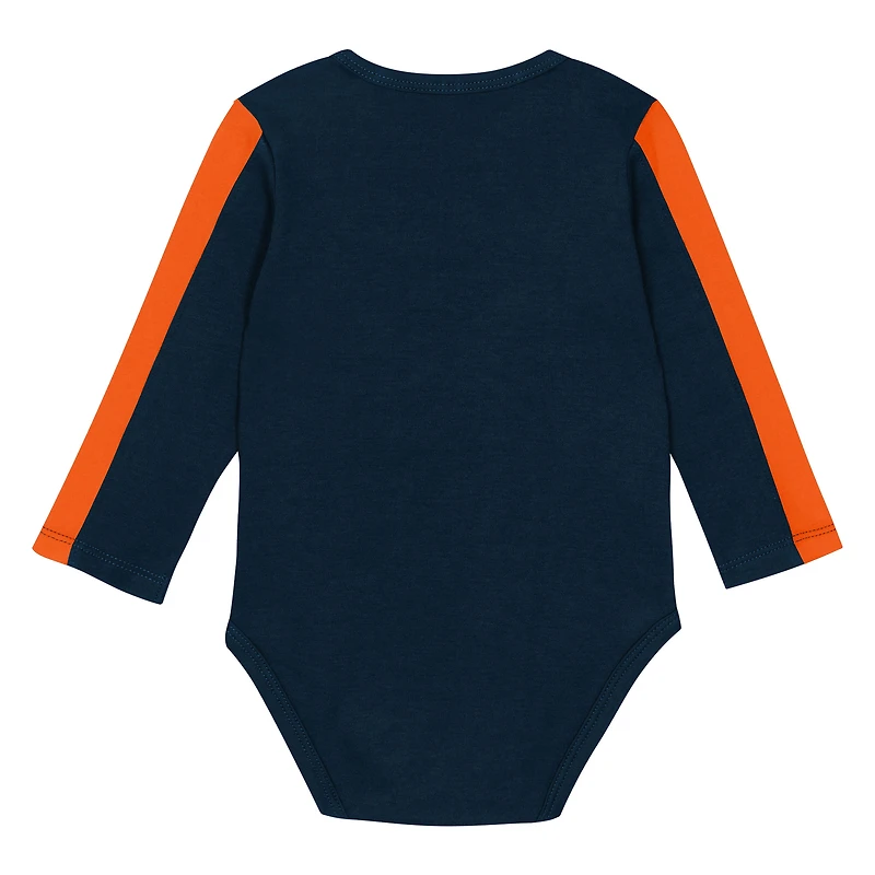 Infant Outerstuff Navy/Orange Chicago Bears Double Down Bodysuits and Pants 3-Piece Set