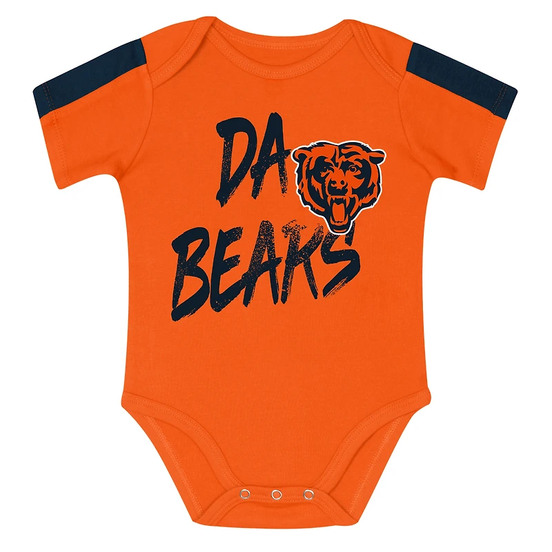 Infant Outerstuff Navy/Orange Chicago Bears Double Down Bodysuits and Pants 3-Piece Set