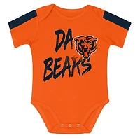 Infant Outerstuff Navy/Orange Chicago Bears Double Down Bodysuits and Pants 3-Piece Set