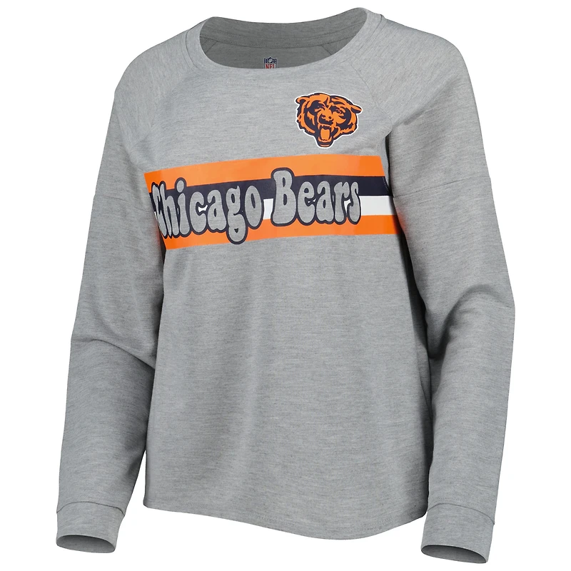 T-shirt à manches longues raglan rayé Chicago Bears gris chiné pour juniors