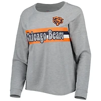 T-shirt à manches longues raglan rayé Chicago Bears gris chiné pour juniors