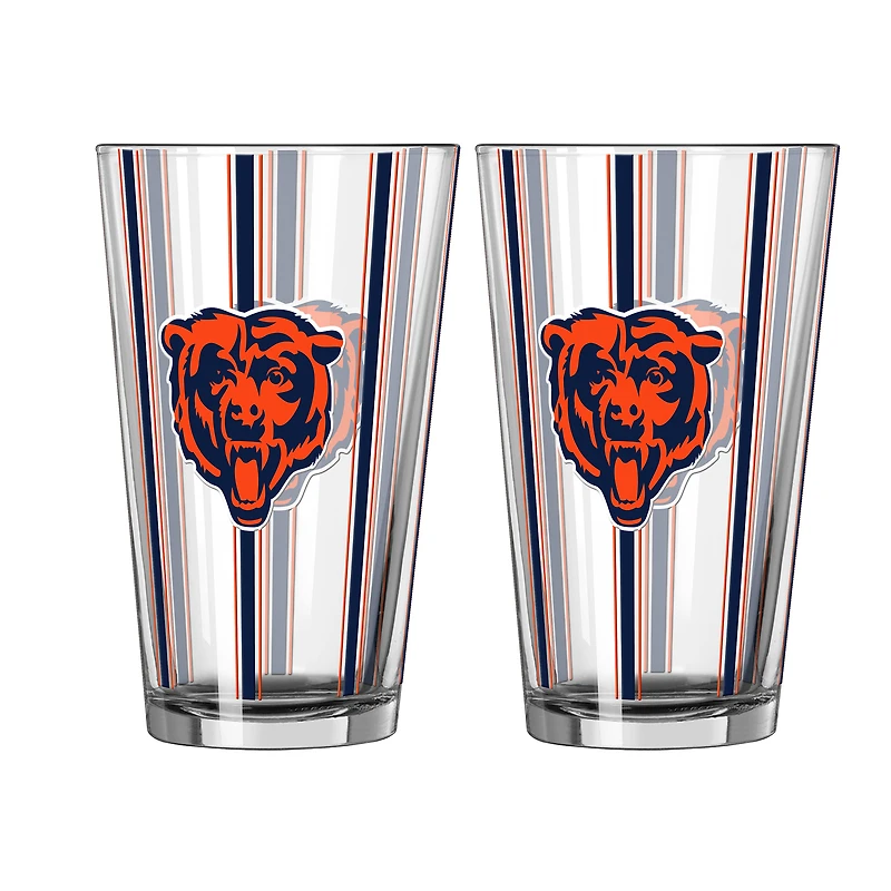 Logo Brands Chicago Bears Two-Piece 16oz. Striped Pint Glass Set